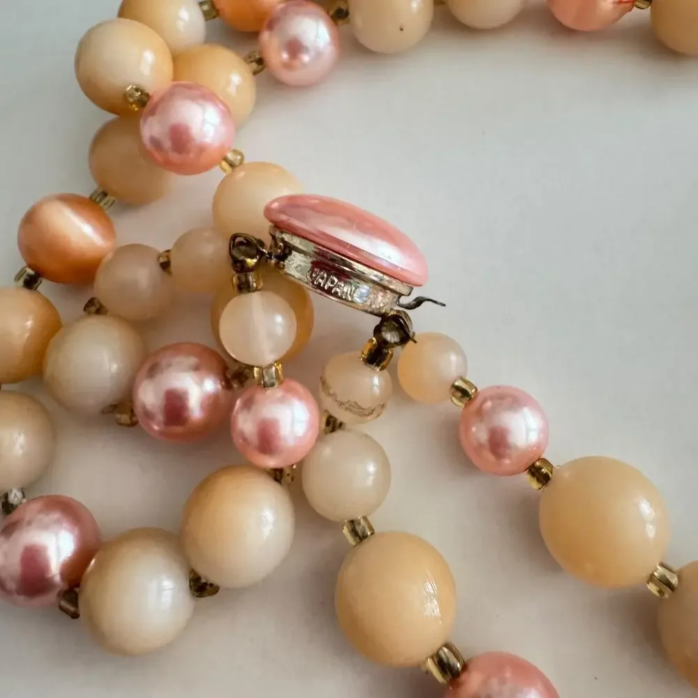 1960’s Vintage Graduated Pearl Japanese Acrylic 2 Row 18” Necklace Beaded Choker